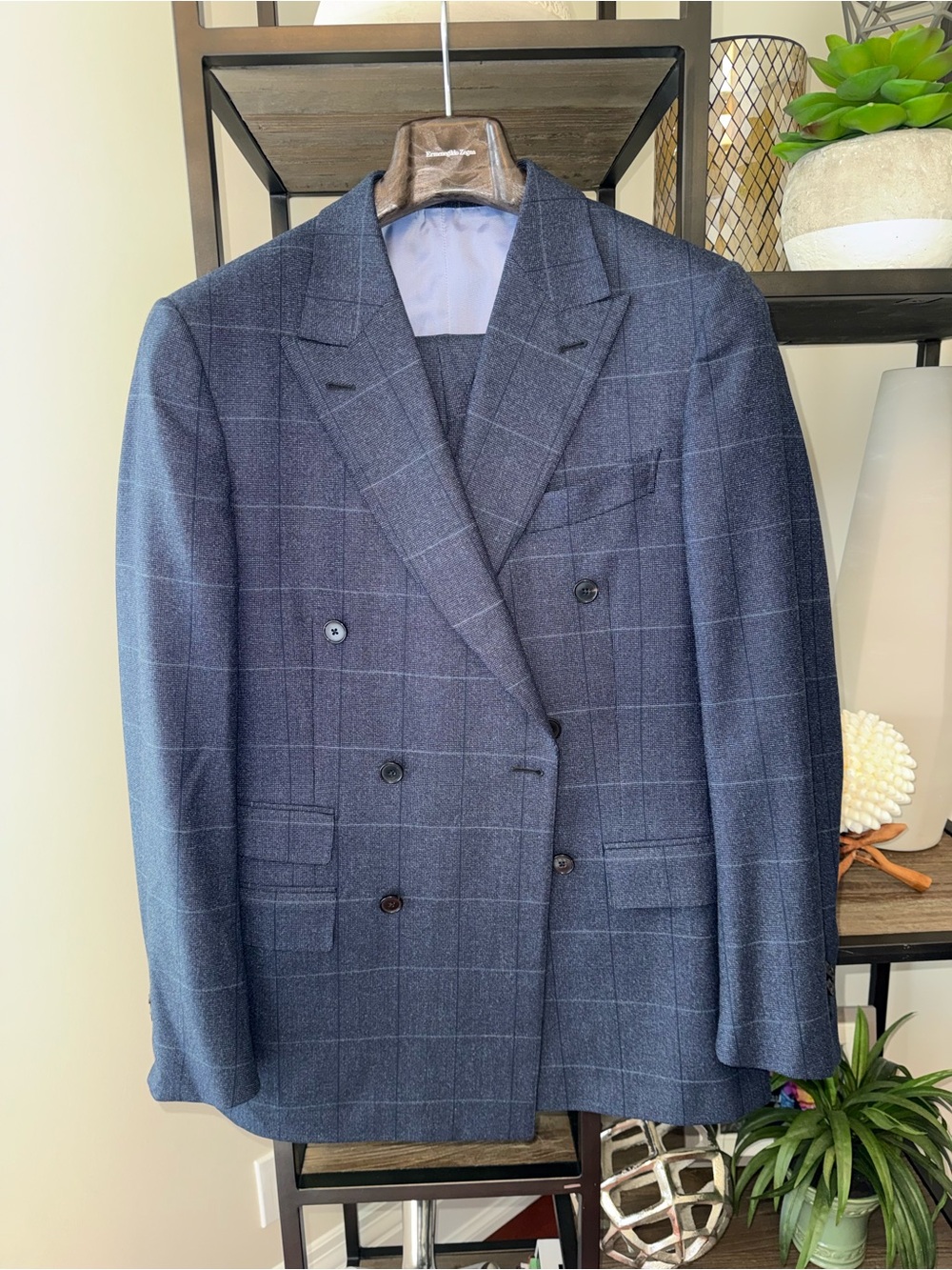 Ermenegildo Zegna Su Misura 3-Piece Windowpane Suit – BluE
